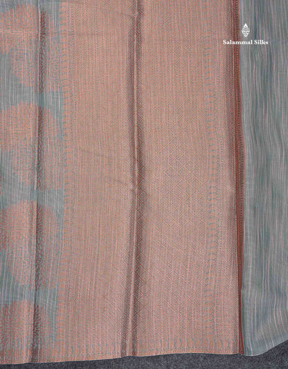 Jute Cotton Mix Saree - Grey Colour Body Flower Butta With Contrast Copper Brown Blouse