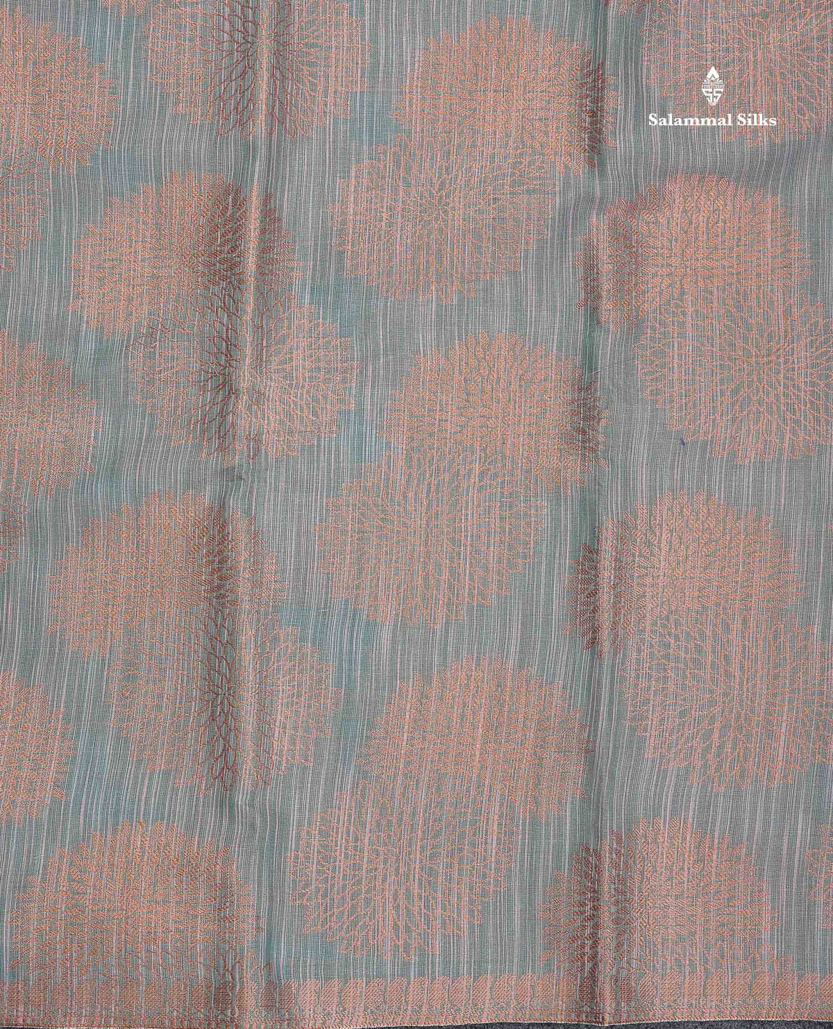 Jute Cotton Mix Saree - Grey Colour Body Flower Butta With Contrast Copper Brown Blouse