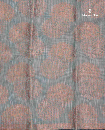 Jute Cotton Mix Saree - Grey Colour Body Flower Butta With Contrast Copper Brown Blouse