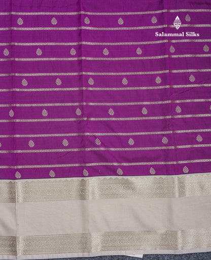 Dark Purple Semi Silk Saree With Contrast Sandal Traditional Double Border