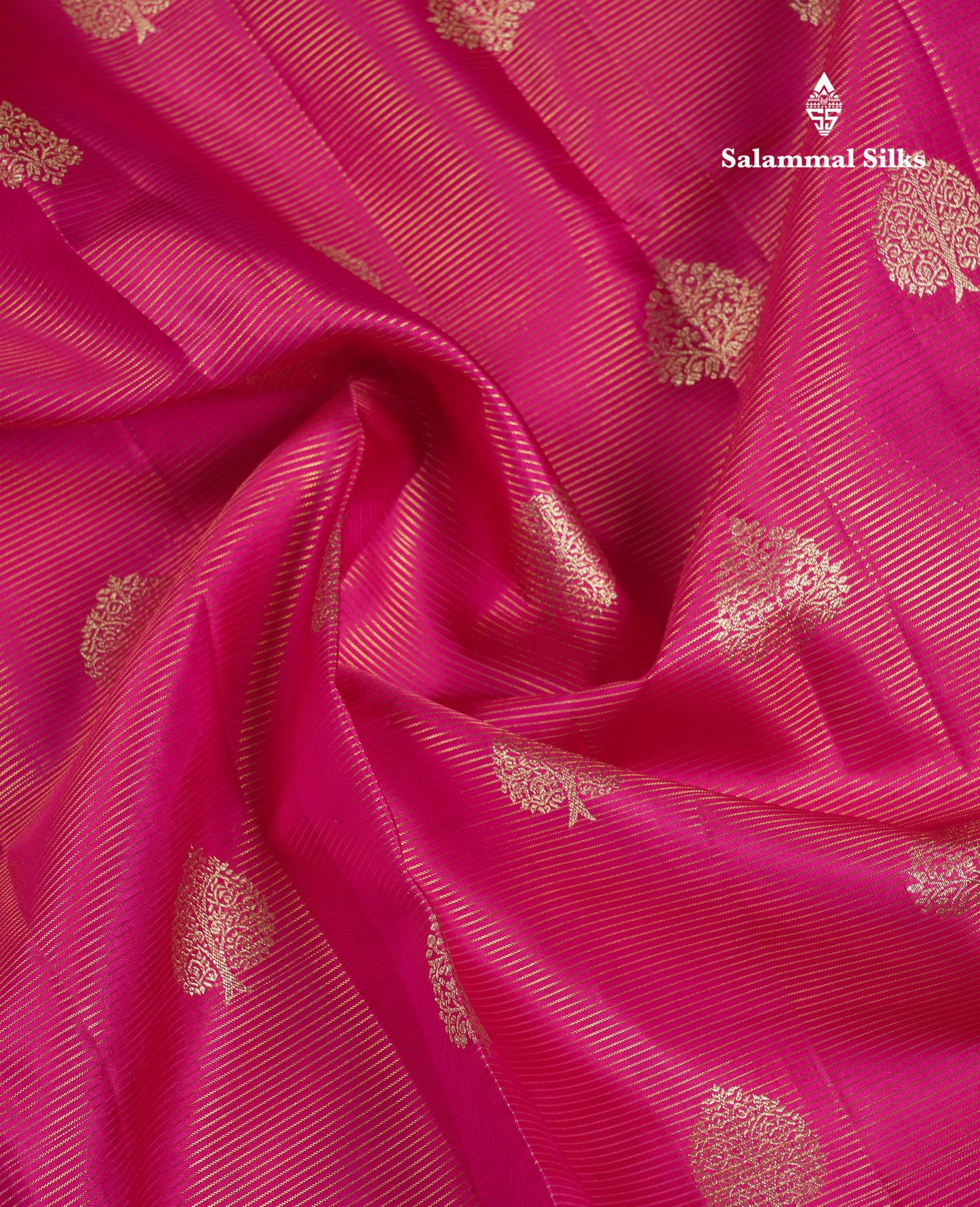 Beautiful Pink Vaira Oosi Lines Pure Kanjivaram Silk Saree With Traditional Evening Morning Border