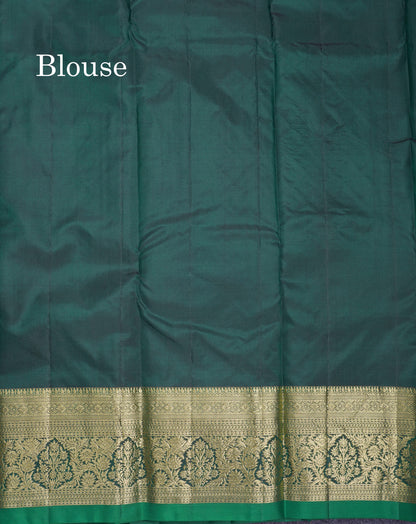 Beautiful Bottle Green Plain Pure Kanjivaram Silk Saree With Traditional Border