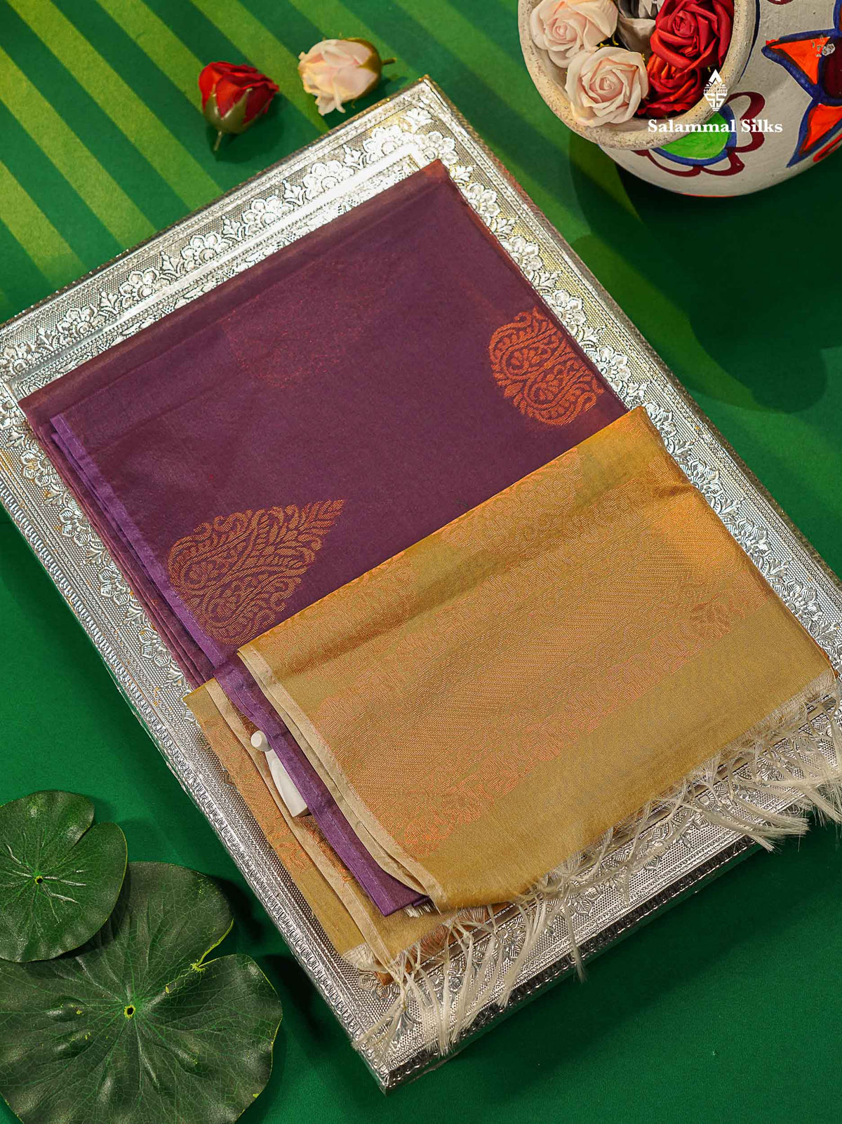 Beautiful Light Violet SICO Cotton Saree With Contrast Sandal Blouse