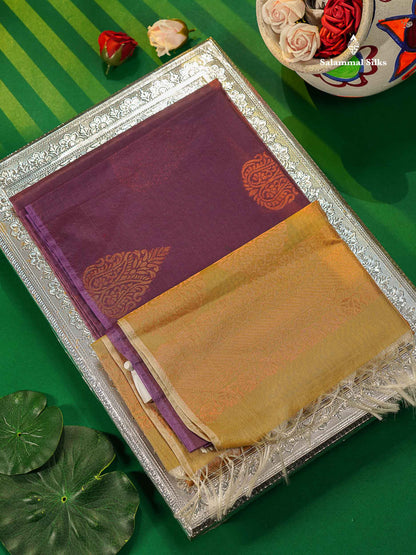 Beautiful Light Violet SICO Cotton Saree With Contrast Sandal Blouse