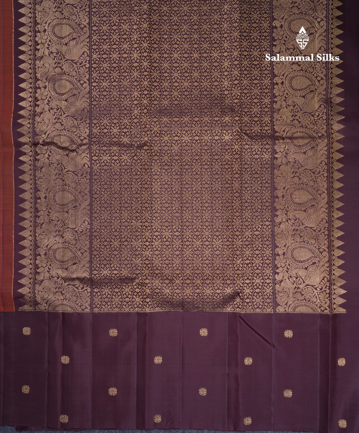 Beautiful Rust Orange Vanasingaram Bridal Pure Kanjivaram Silk Saree With Contrast Dark Brown Border