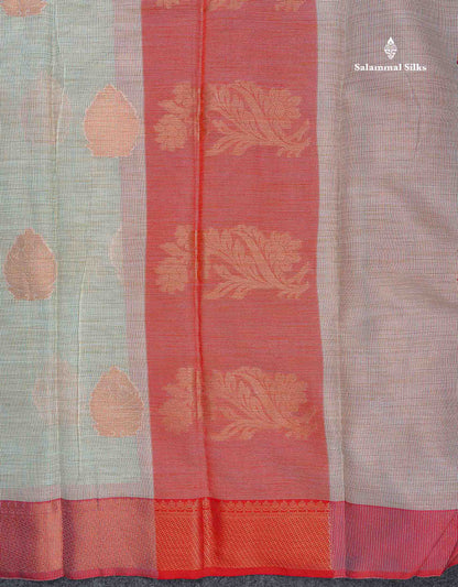 Jute Cotton Mix Saree -  Light Rexona Colour Body With Contrast Tomato Red Border