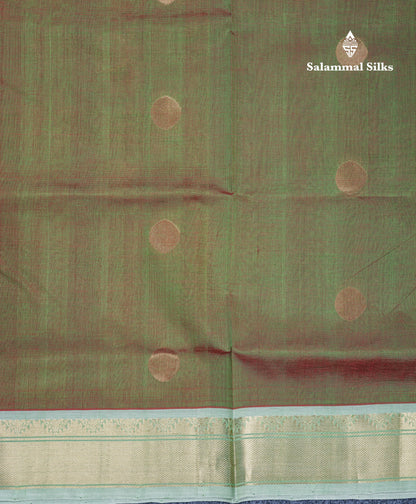 Dual Tone Green Pure Silk Cotton Saree With Contrast Beige Blouse