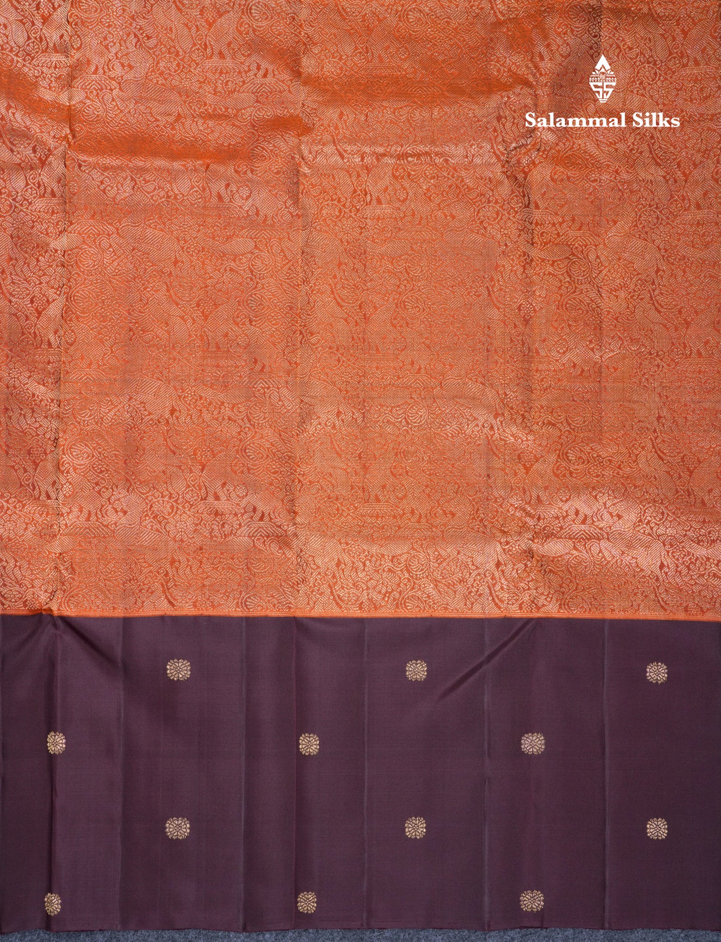 Beautiful Rust Orange Vanasingaram Bridal Pure Kanjivaram Silk Saree With Contrast Dark Brown Border