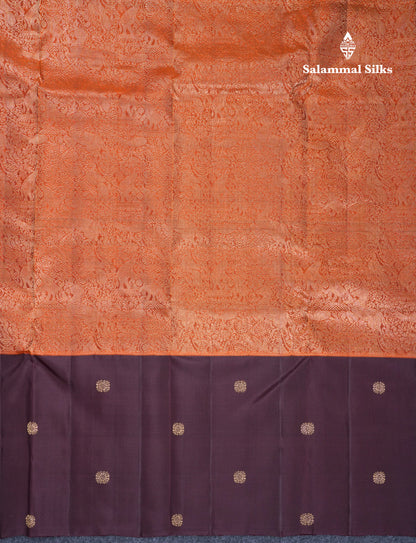 Beautiful Rust Orange Vanasingaram Bridal Pure Kanjivaram Silk Saree With Contrast Dark Brown Border