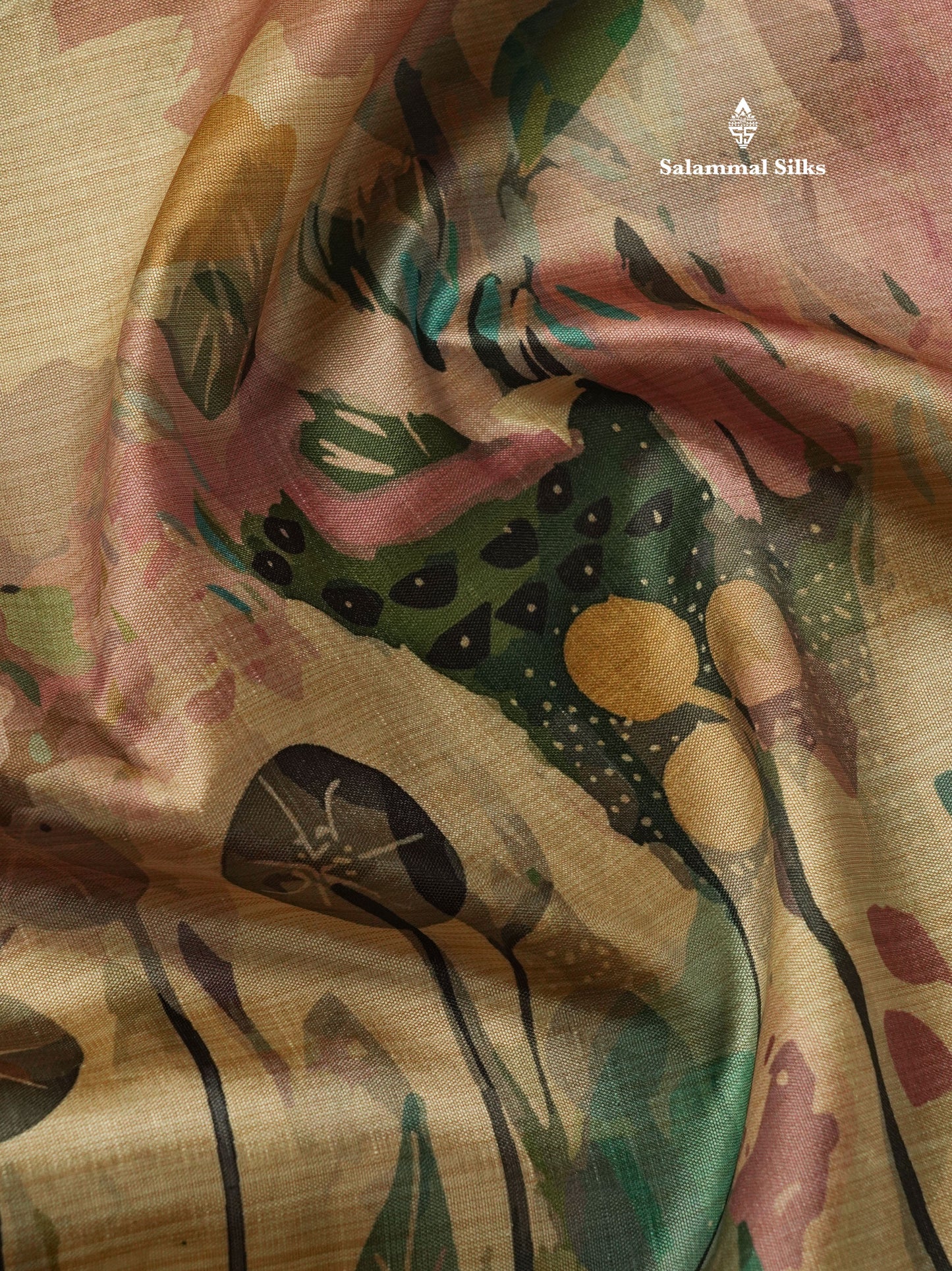 Multicolour Semi Tussar Saree With Floral Artistic Print With Contrast Border