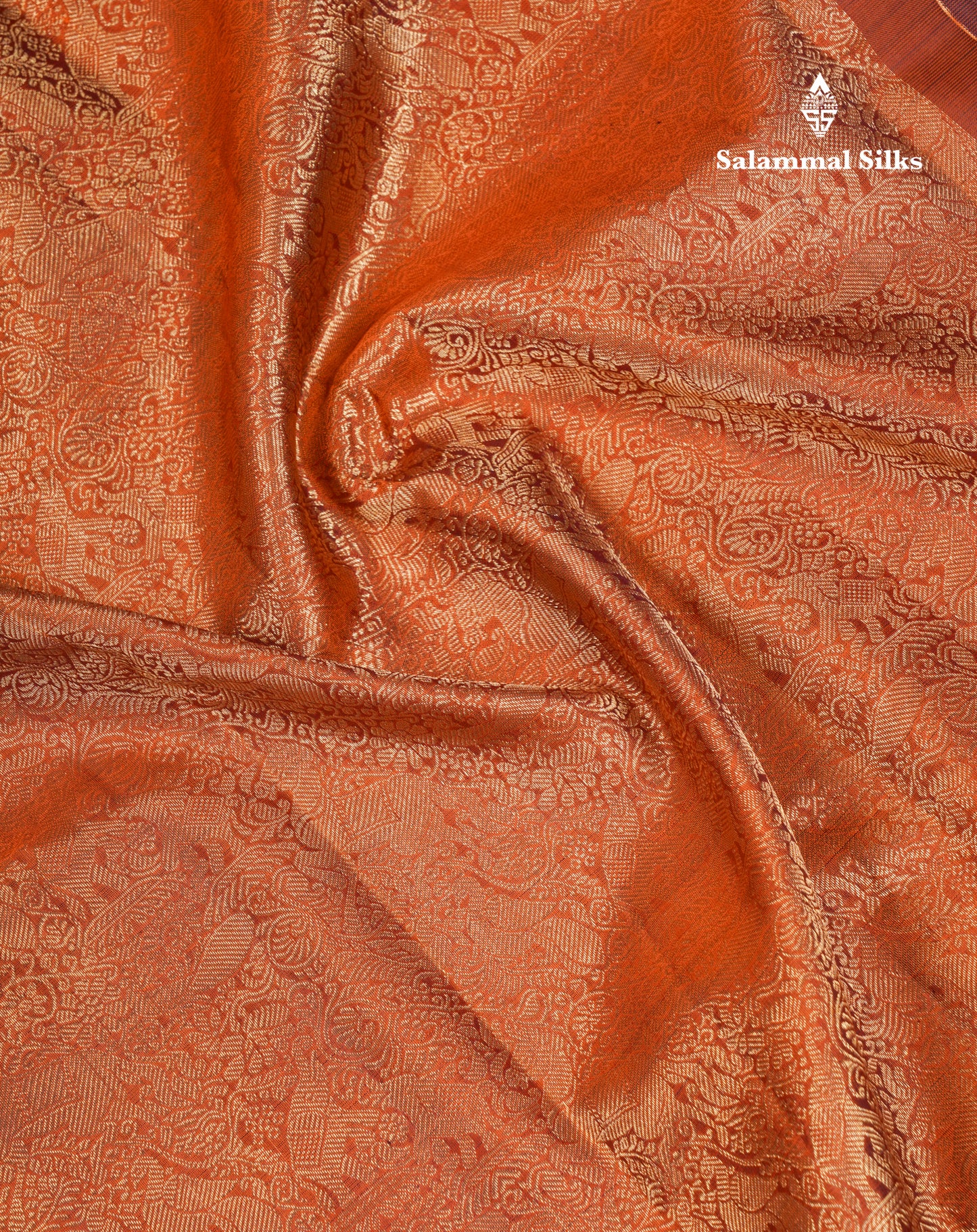 Beautiful Rust Orange Vanasingaram Bridal Pure Kanjivaram Silk Saree With Contrast Dark Brown Border
