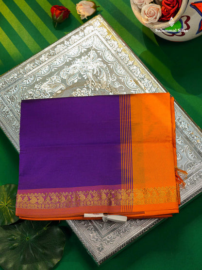 Beautiful Purple Plain Semi Silk Cotton Saree With Contrast Mustard Yellow Blouse