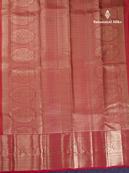Beautiful Pink Vaira Oosi Lines Pure Kanjivaram Silk Saree With Traditional Evening Morning Border
