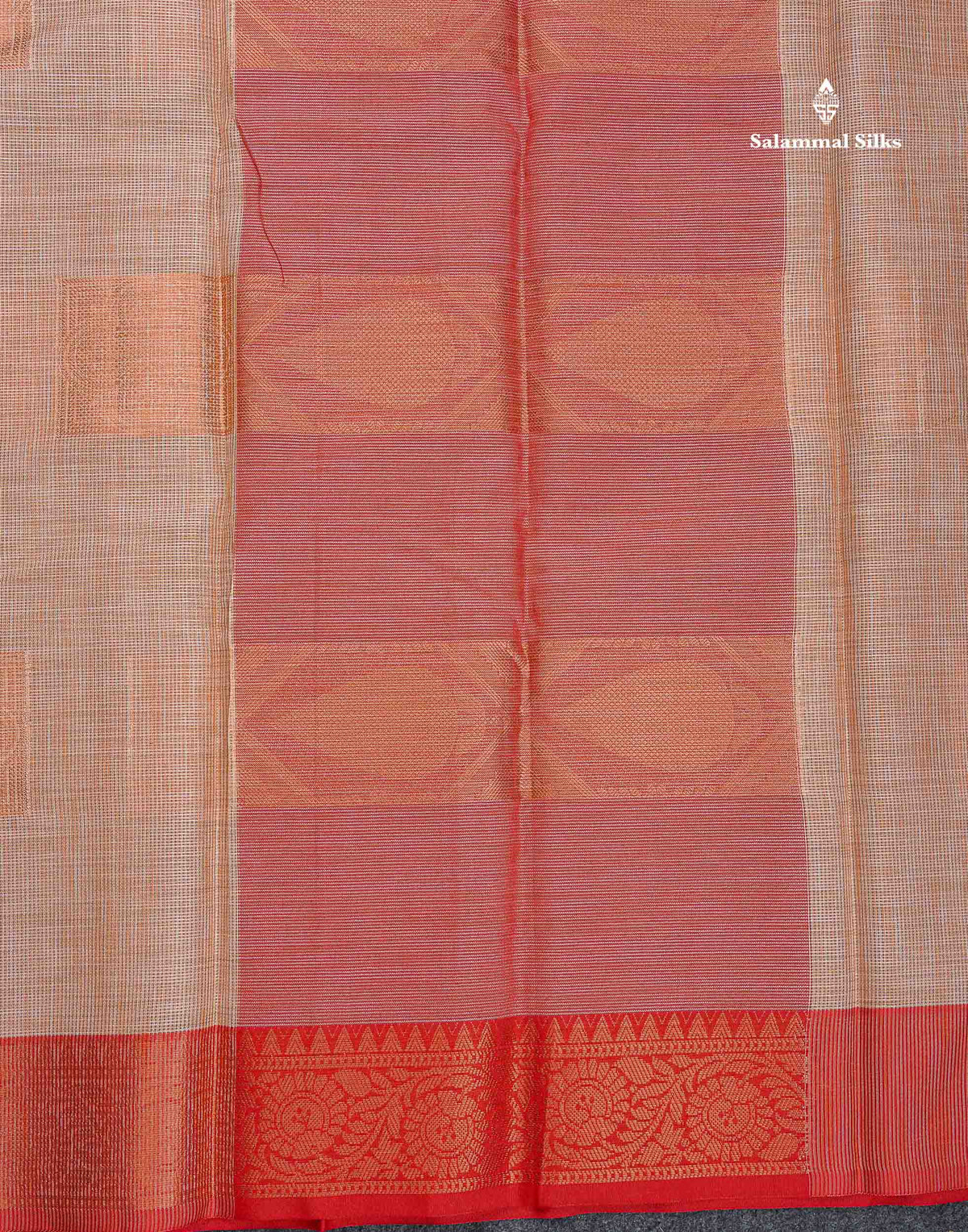 Jute Cotton Mix Saree -  Sandal Colour Body Zari Butta With Contrast Red Border