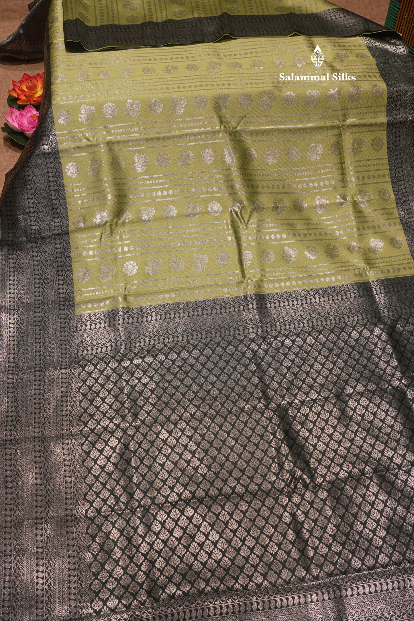 Parrot Green Colour Semi Silk Saree With Contrast Bottle Green Border