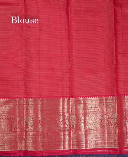 Beautiful Pink Vaira Oosi Lines Pure Kanjivaram Silk Saree With Traditional Evening Morning Border
