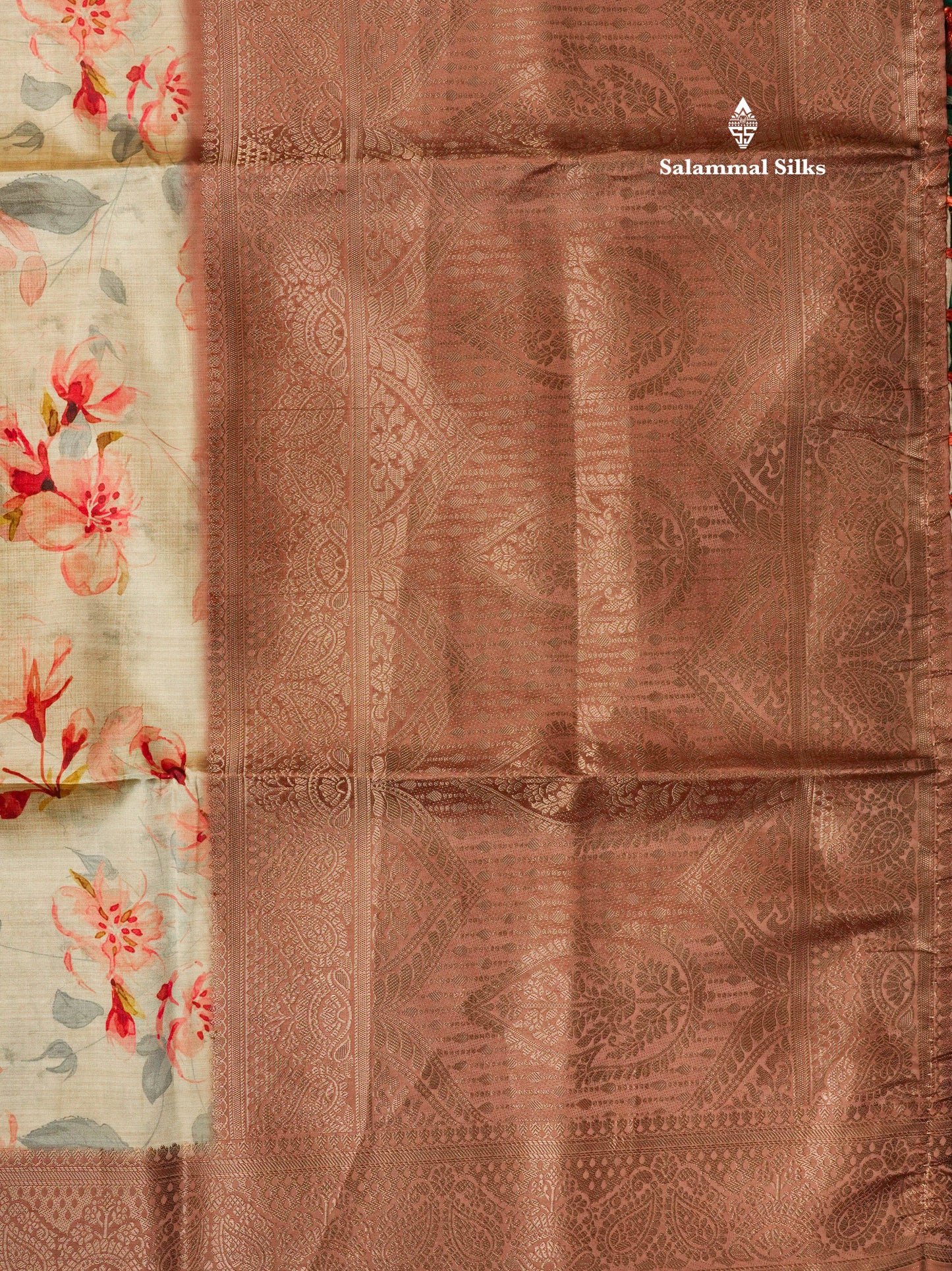 Multicolour Semi Tussar Saree With Floral Artistic Print With Contrast Border