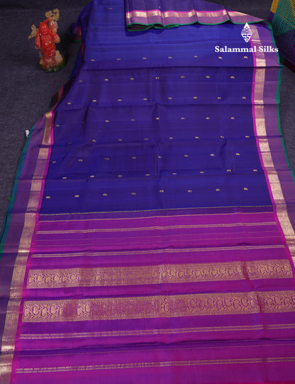 Beautiful Navy Blue Pure Kanjivaram Silk Saree With Contrast Vadamalli Traditional Border