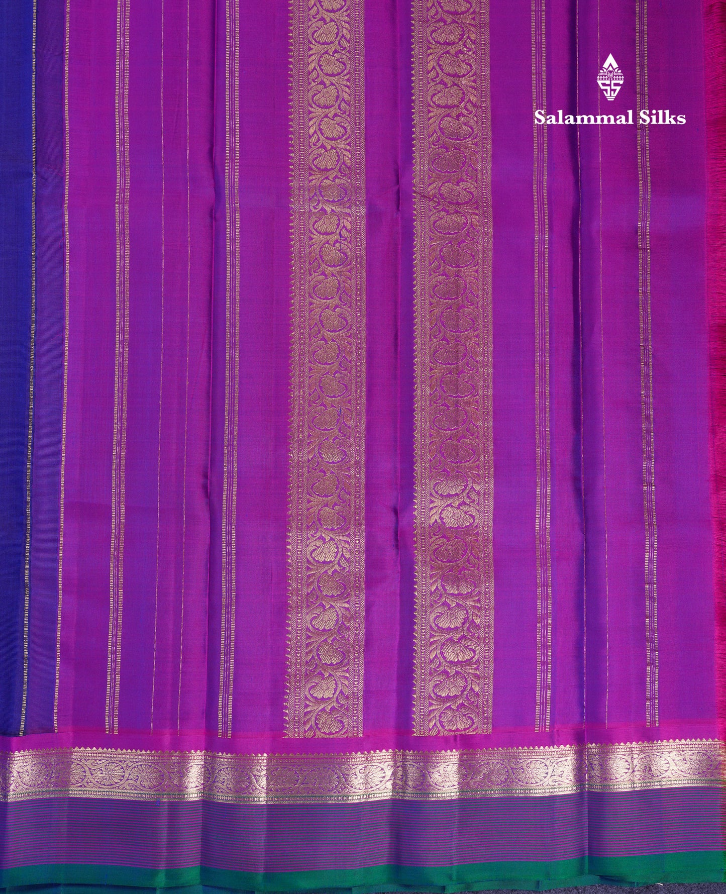 Beautiful Navy Blue Pure Kanjivaram Silk Saree With Contrast Vadamalli Traditional Border
