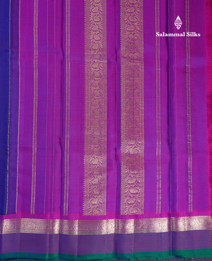 Beautiful Navy Blue Pure Kanjivaram Silk Saree With Contrast Vadamalli Traditional Border
