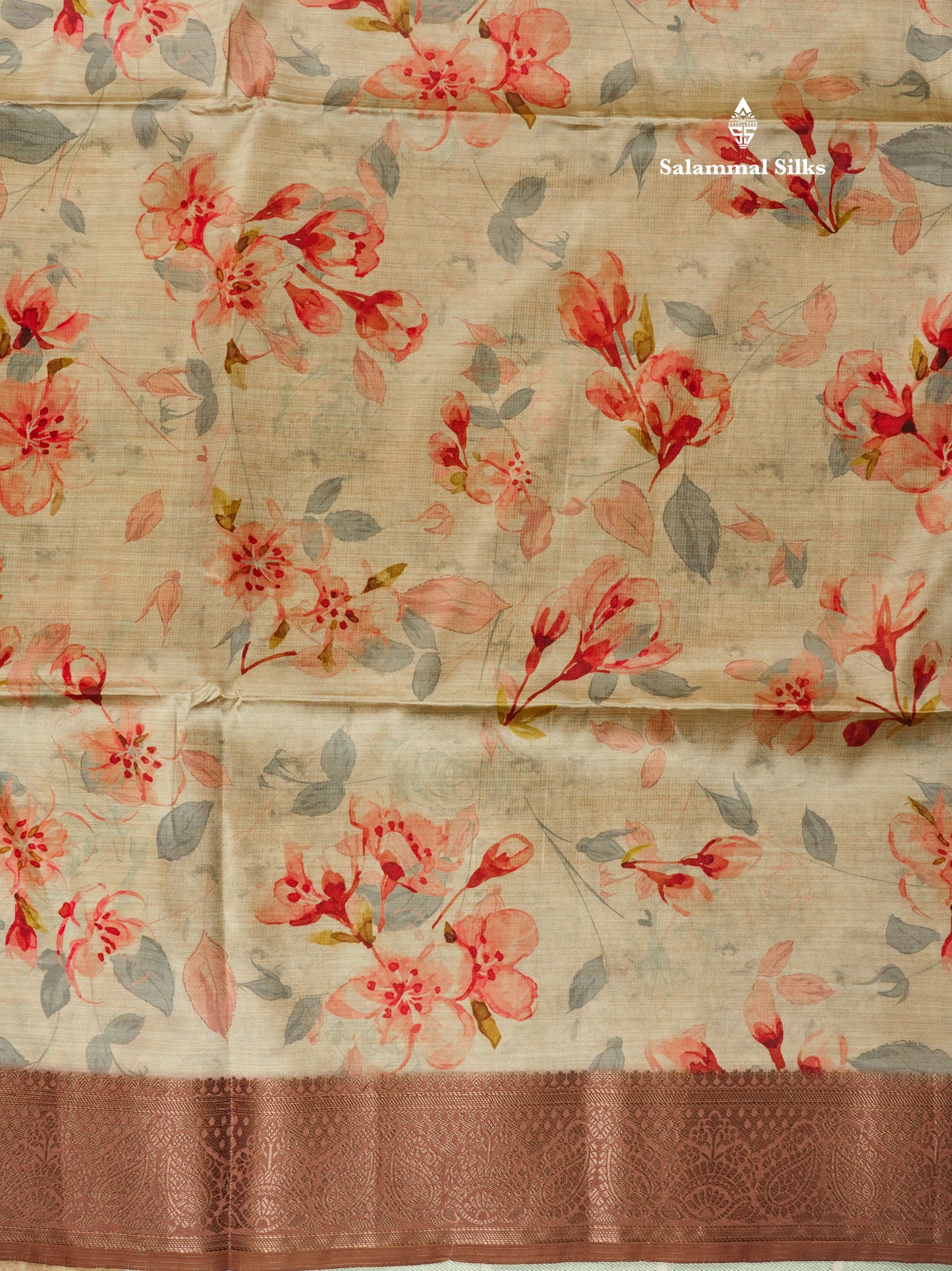 Multicolour Semi Tussar Saree With Floral Artistic Print With Contrast Border
