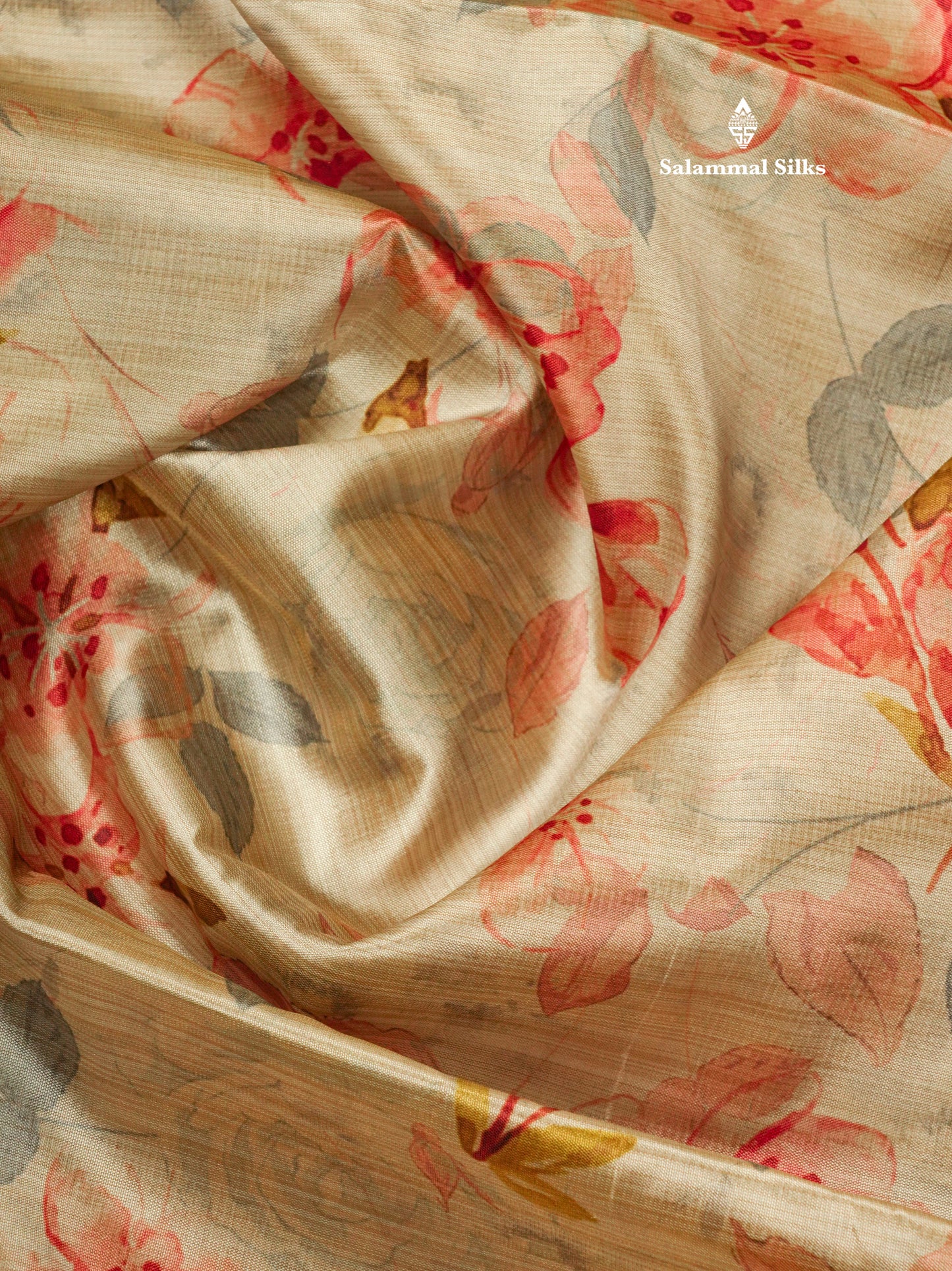 Multicolour Semi Tussar Saree With Floral Artistic Print With Contrast Border