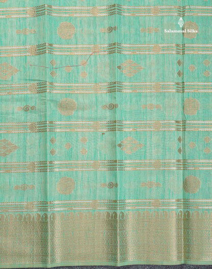 Linen Cotton Mix Saree -  Rexona Green Colour Body With Traditional Border