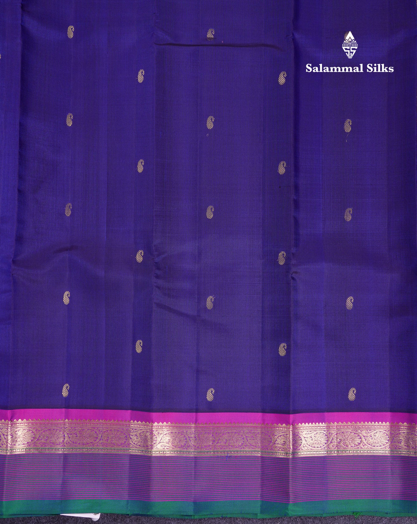 Beautiful Navy Blue Pure Kanjivaram Silk Saree With Contrast Vadamalli Traditional Border