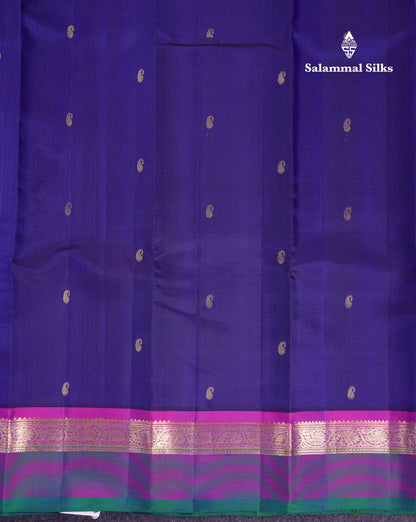 Beautiful Navy Blue Pure Kanjivaram Silk Saree With Contrast Vadamalli Traditional Border
