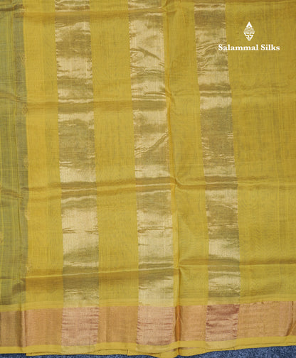 Dual Tone Blue Pure Silk Cotton Saree With Contrast Manthulir Yellow Blouse