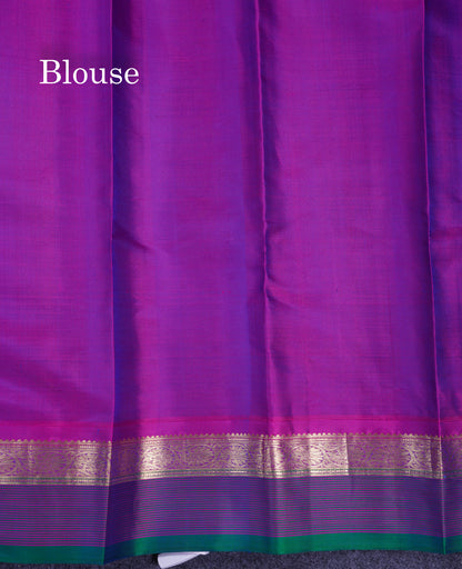Beautiful Navy Blue Pure Kanjivaram Silk Saree With Contrast Vadamalli Traditional Border