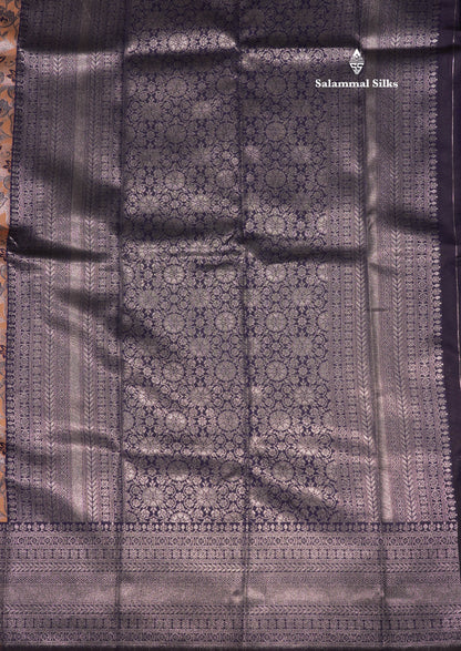 Chocolate Colour Semi Silk Saree With Contrast Navy Blue Border