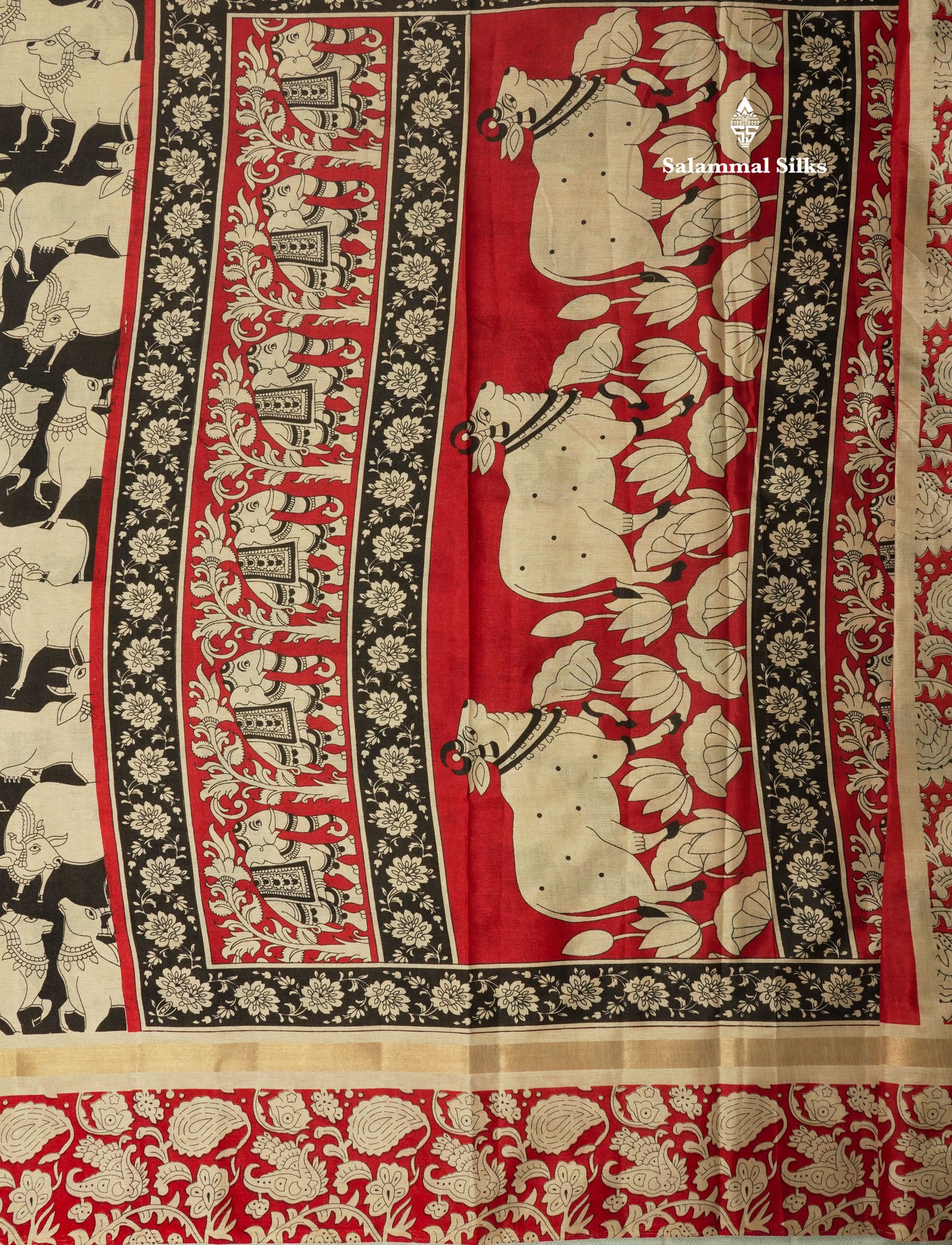 Black Chanderi Mixed Cotton Saree With Contrast Red Border