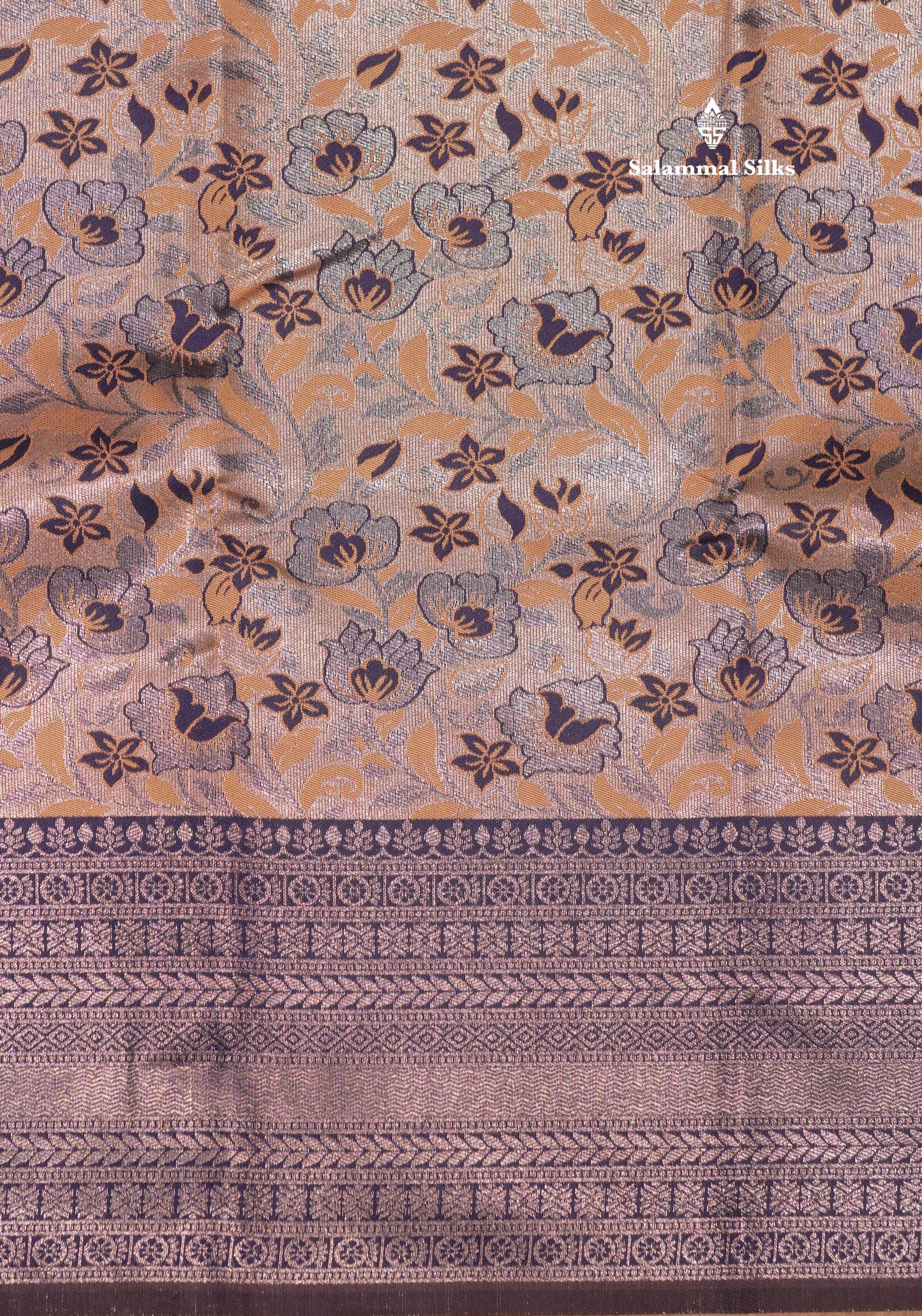 Chocolate Colour Semi Silk Saree With Contrast Navy Blue Border