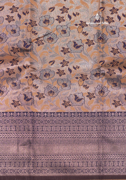 Chocolate Colour Semi Silk Saree With Contrast Navy Blue Border