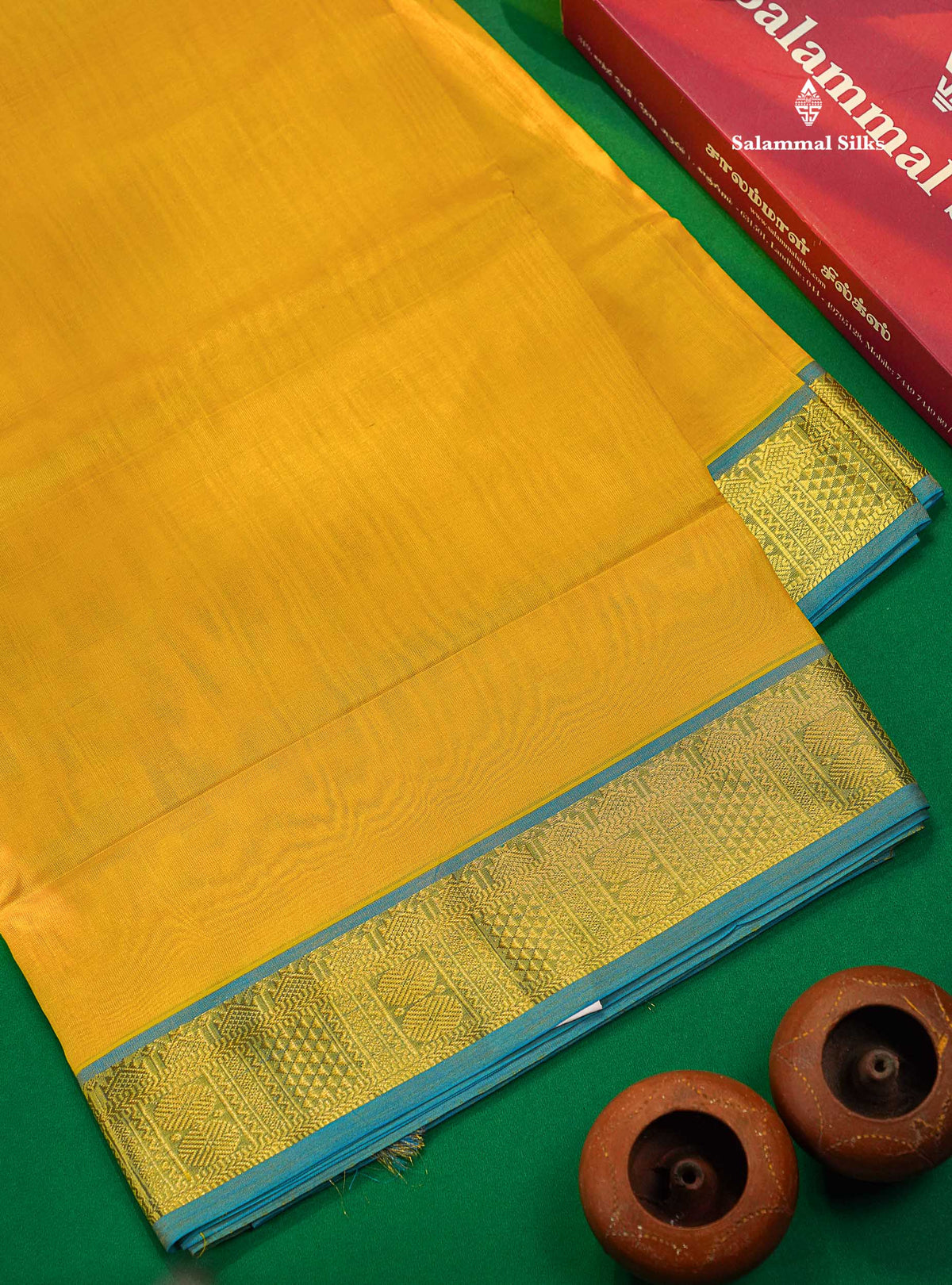 Pure Silk Cotton Saree - Yellow Colour Body Plain With Traditional Border | 10 Yards