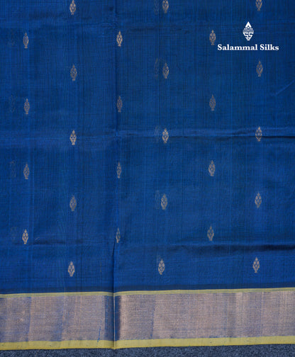 Dual Tone Blue Pure Silk Cotton Saree With Contrast Manthulir Yellow Blouse