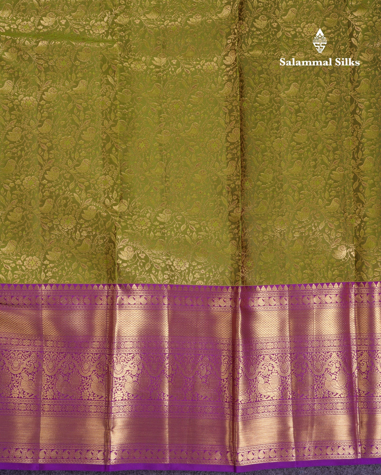 Beautiful Olive Green Bridal Pure Kanjivaram Silk Saree With Contrast Violet Traditional Evening Morning Border