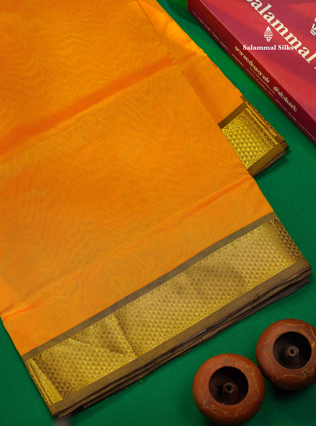 Pure Silk Cotton Saree - Bottle Green Colour Body Plain With Traditional Border | 10 Yards