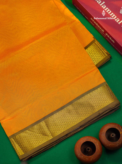 Pure Silk Cotton Saree - Bottle Green Colour Body Plain With Traditional Border | 10 Yards