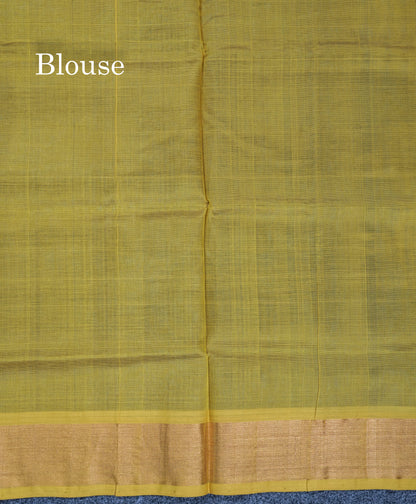 Dual Tone Blue Pure Silk Cotton Saree With Contrast Manthulir Yellow Blouse