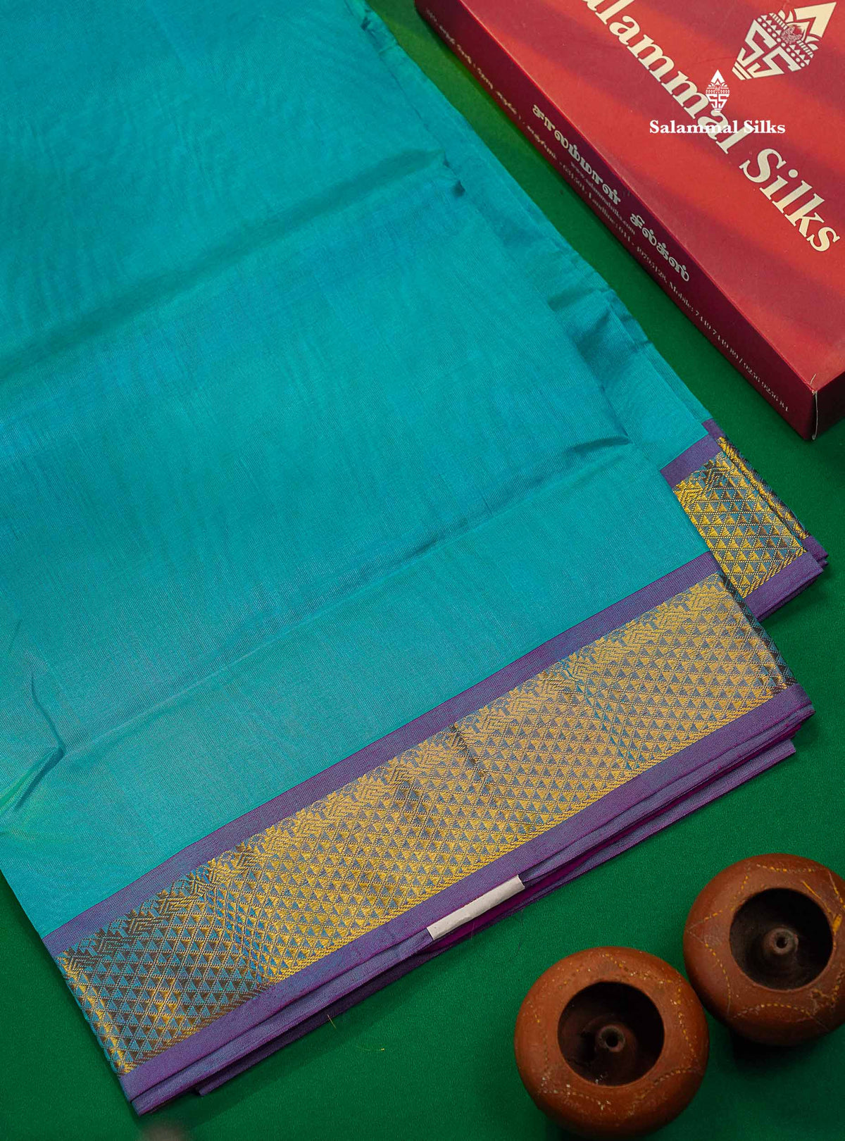 Pure Silk Cotton Saree - Bottle Green Colour Body Plain With Traditional Border | 10 Yards