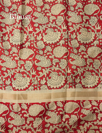 Black Chanderi Mixed Cotton Saree With Contrast Red Border