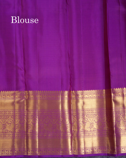 Beautiful Olive Green Bridal Pure Kanjivaram Silk Saree With Contrast Violet Traditional Evening Morning Border