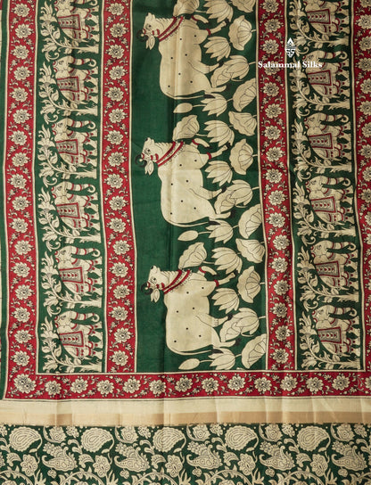 Black Chanderi Mixed Cotton Saree With Contrast Red Border