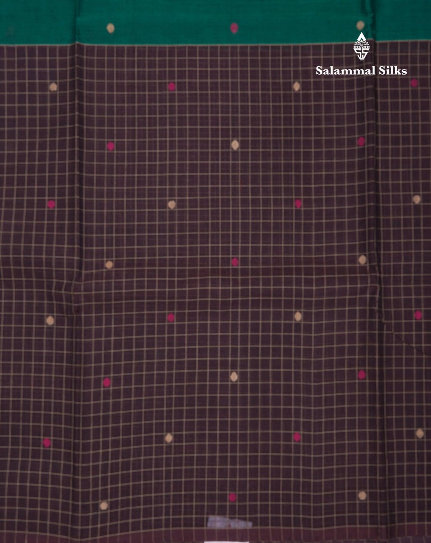 Dual Tine Peacock Green Butta & Dark Purple Checks With Butta Half And Half Pure Cotton Saree With Contrast Dark Purple Blouse