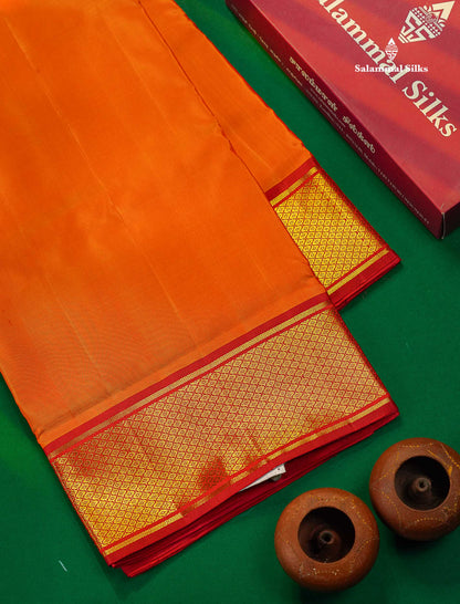 Mango Yellow 10 Yards Pure Silk Saree With (5inch) Contrast Maroon Traditional Border