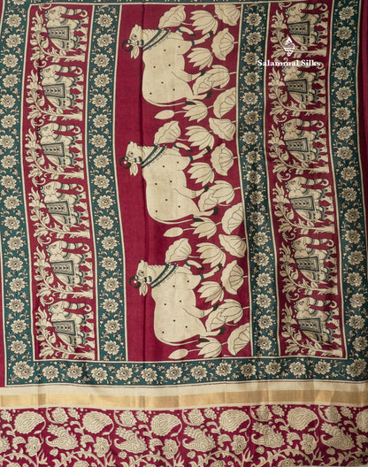 Black Chanderi Mixed Cotton Saree With Contrast Red Border