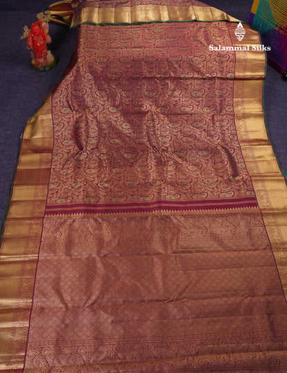 Beautiful Dark Maroon Menakari Work Bridal Pure Kanjivaram Silk Saree With Traditional Border