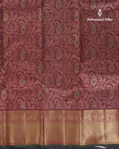 Beautiful Dark Maroon Menakari Work Bridal Pure Kanjivaram Silk Saree With Traditional Border